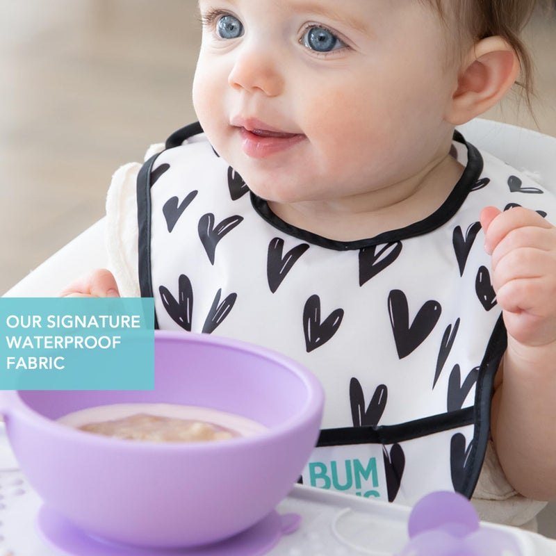 Bumkins Bibs, for Baby Girl or Boy, Infant 3-9 Months, Essential Must Have for Eating, Feeding, Baby Led Weaning, Mess Saving Waterproof Soft Fabric, Starter Bib 2-pk Hearts, XOXO Black and White - Image 4